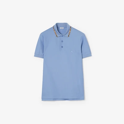 Check Trim Cotton Polo Shirt in Cornflower blue - Men | Burberry® Official
