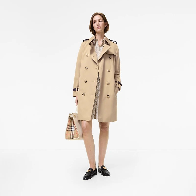 Mid-length Leather Trim Kensington Trench Coat in Honey beige - Women | Burberry® Official