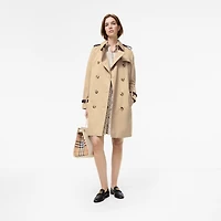 Mid-length Leather Trim Kensington Trench Coat in Honey beige - Women | Burberry® Official