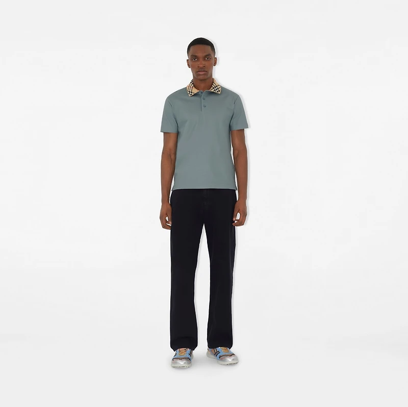 Check Collar Cotton Polo Shirt in Gale grey - Men | Burberry® Official