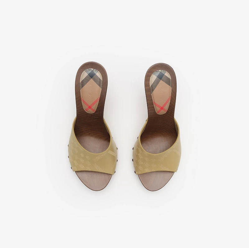 Check Leather Potter Mules​ in Limestone beige - Women | Burberry® Official
