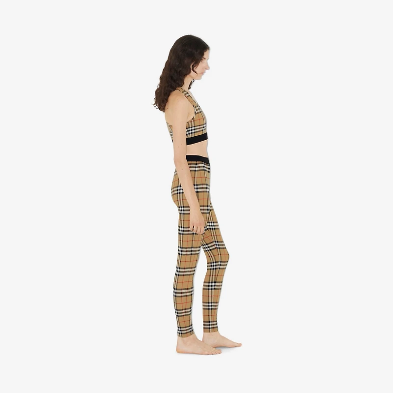 Check Stretch Jersey Leggings in Archive beige - Women, Nylon | Burberry® Official