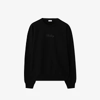 Check Cursive Logo Cotton Sweatshirt in Black - Men | Burberry® Official