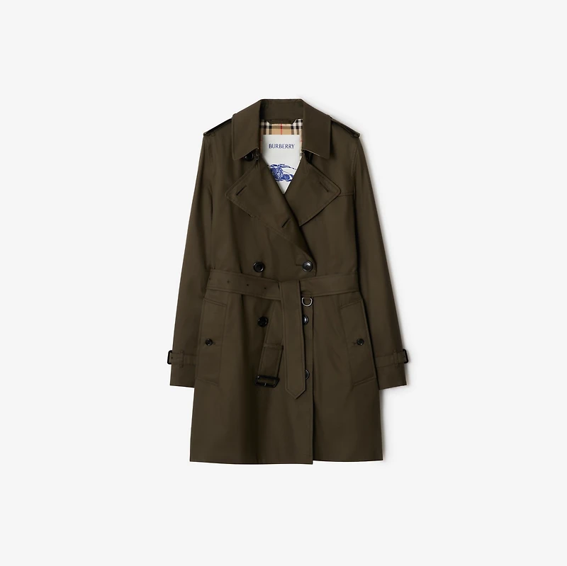 Short Tropical Gabardine Kensington Trench Coat in Juniper green - Women, Cotton Gabardine | Burberry® Official