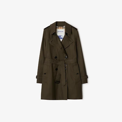 Short Tropical Gabardine Kensington Trench Coat in Juniper green - Women, Cotton Gabardine | Burberry® Official