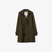 Short Tropical Gabardine Kensington Trench Coat in Juniper green - Women, Cotton Gabardine | Burberry® Official