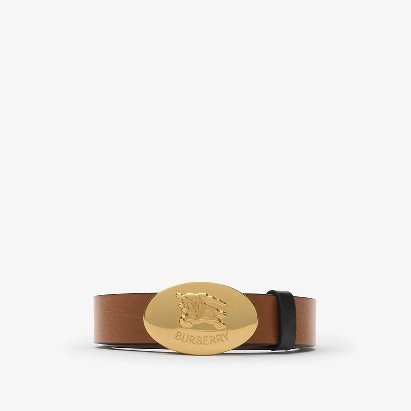 Reversible Leather Oval Knight Stamp Belt​ in Black/hazel - Women | Burberry® Official
