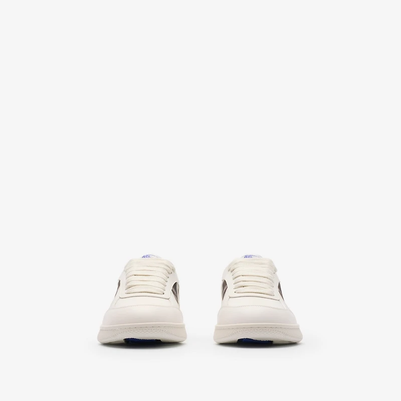 Leather and Check Terrace Sneakers​ in Cotton beige/mahogany brown - Men | Burberry® Official