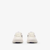 Leather and Check Terrace Sneakers​ in Cotton beige/mahogany brown - Men | Burberry® Official