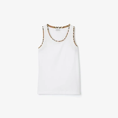 Check Trim Cotton Blend Tank Top in White - Women | Burberry® Official