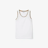 Check Trim Cotton Blend Tank Top in White - Women | Burberry® Official