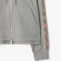 Check Trim Cotton Zip Hoodie in Pale grey melange - Women | Burberry® Official