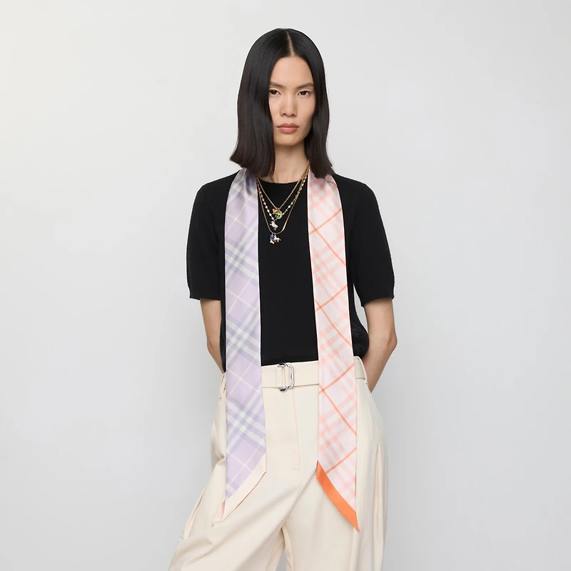 Skinny Contrast Check Silk Scarf in Sugar/hume | Burberry® Official