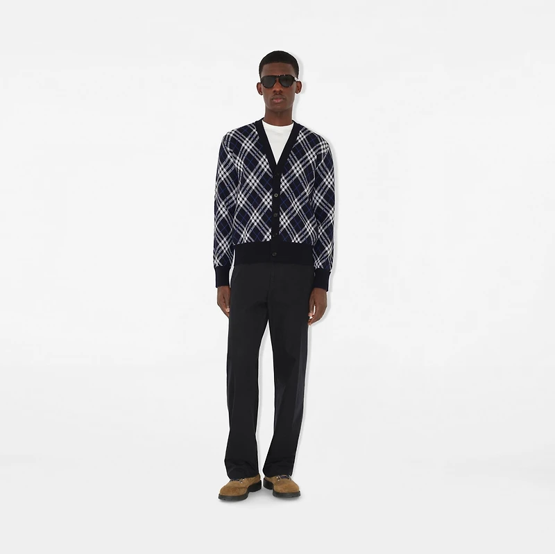 Check Wool Blend Cardigan in Ink blue - Men | Burberry® Official