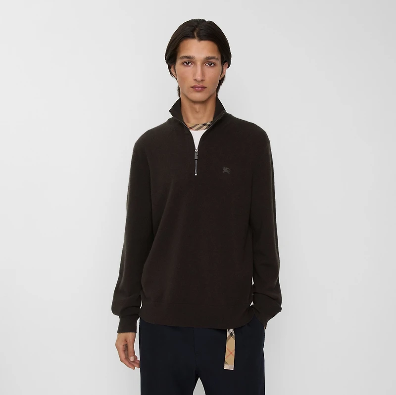 Cashmere Blend Half-zip Sweater in Scorched brown - Men | Burberry® Official
