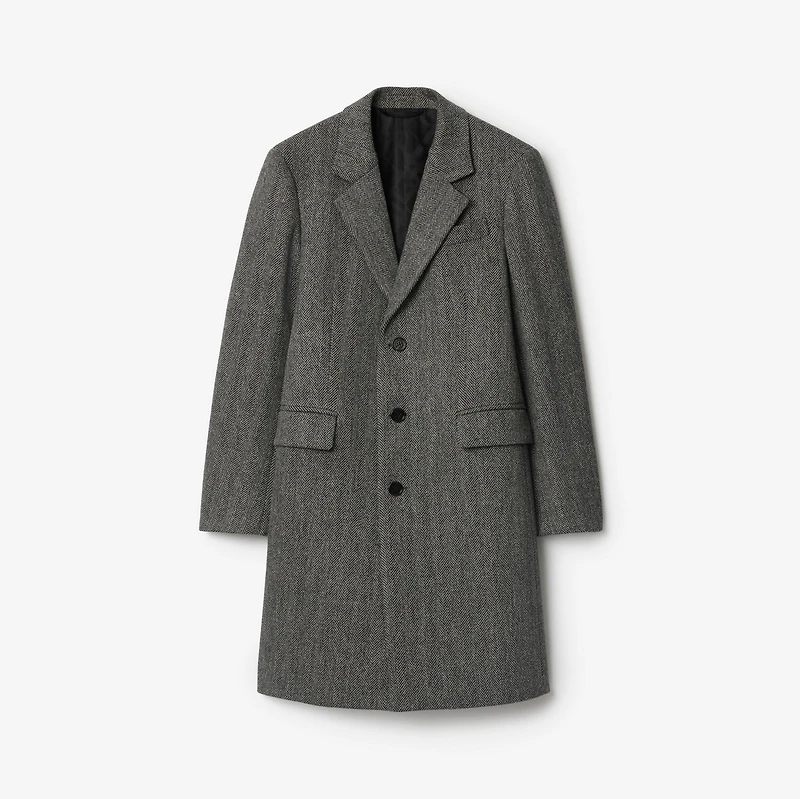 Herringbone Wool Tailored Coat in Asphalt black/old stone grey - Men | Burberry® Official
