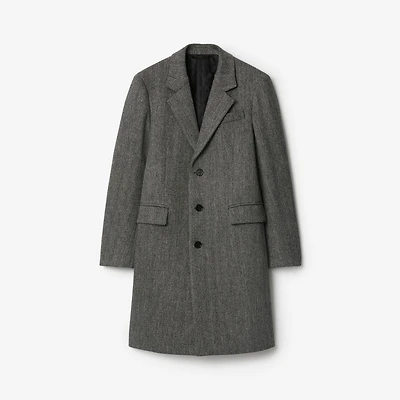 Herringbone Wool Tailored Coat in Asphalt black/old stone grey - Men | Burberry® Official