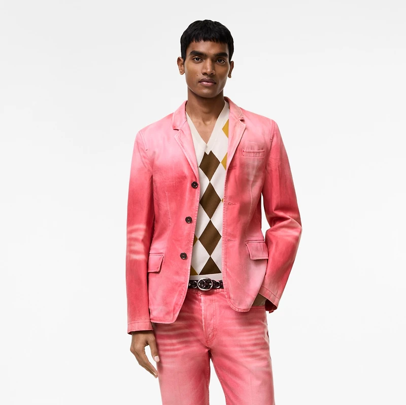 Coated Denim Tailored Jacket in Cherry pink - Men, Cotton | Burberry® Official
