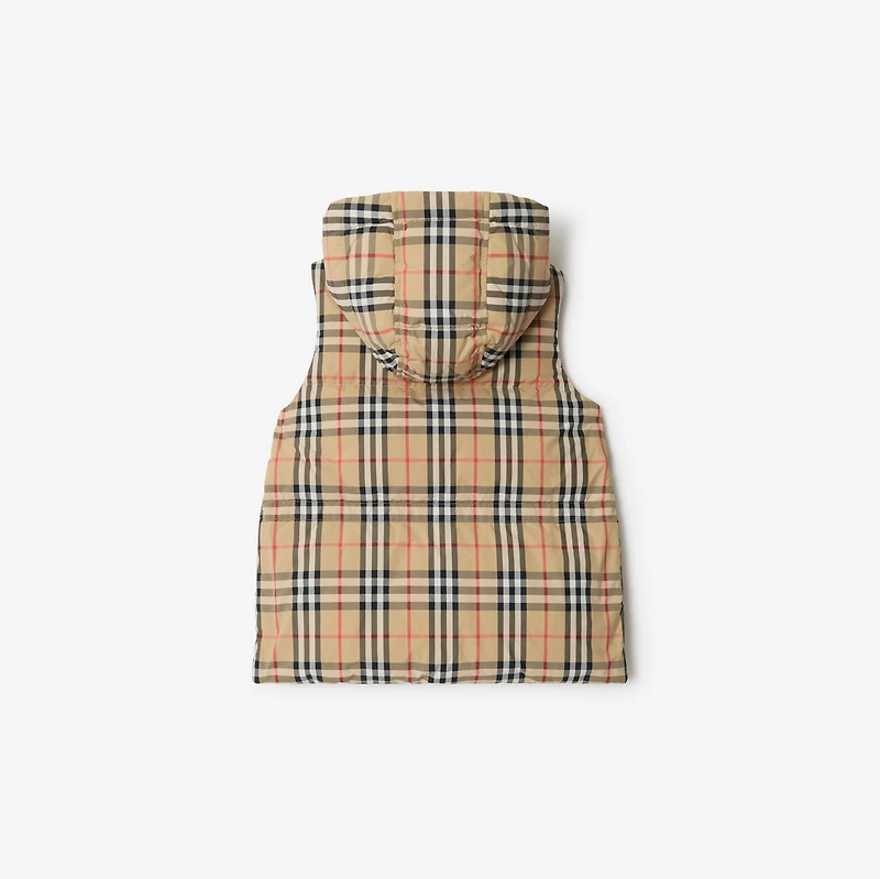 Check Nylon Puffer Gilet in Sand beige | Burberry® Official