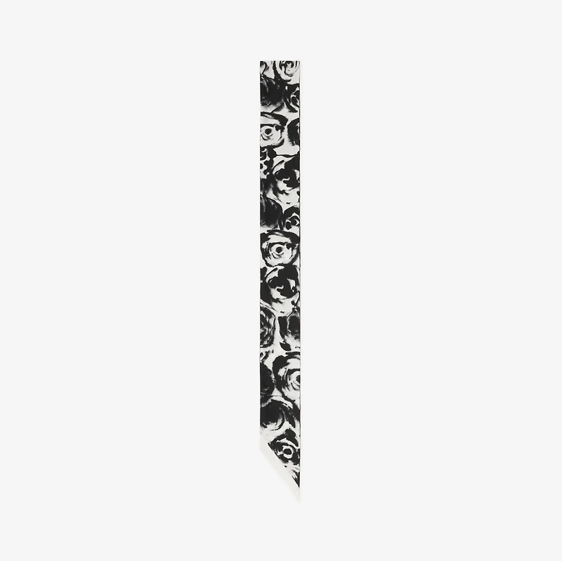 Skinny Reversible Rose Silk Scarf in Black | Burberry® Official