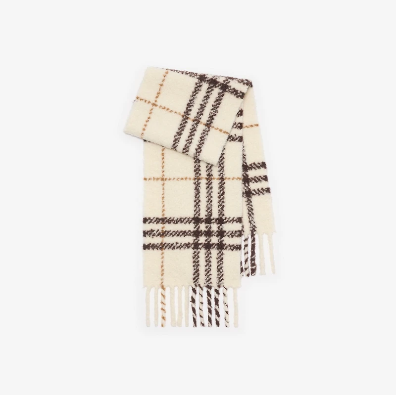 Check Alpaca Wool Blend Bouclé Scarf in Pebble white | Burberry® Official