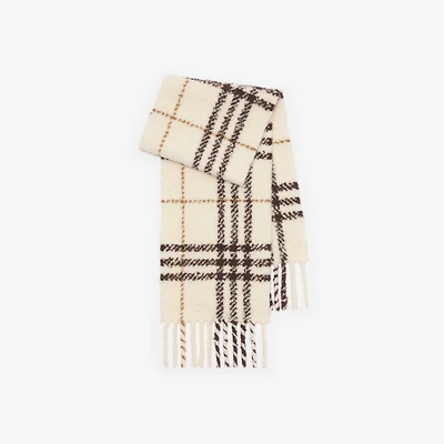 Check Alpaca Wool Blend Bouclé Scarf in Pebble white | Burberry® Official