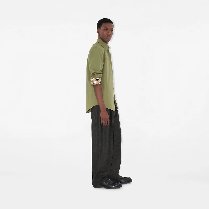 Slim Fit Cotton Shirt in Wreath green - Men | Burberry® Official