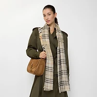 Wide EKD Check Wool Silk Scarf in Pebble white | Burberry® Official