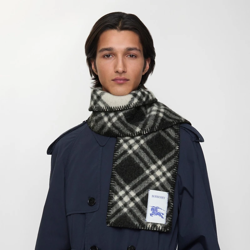 Narrow Check Wool Scarf in Black | Burberry® Official