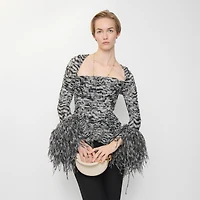Pheasant Print Viscose Gathered Top in Monochrome - Women | Burberry® Official