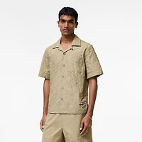 Relaxed Fit Check Embroidered Cotton Shirt in Sparrow beige - Men | Burberry® Official