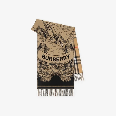Wide Reversible EKD Cashmere Scarf in Archive beige | Burberry® Official
