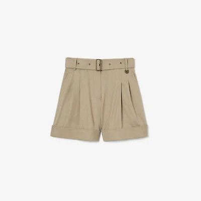 Belted Tropical Gabardine Shorts in Saltmarsh beige - Women | Burberry® Official
