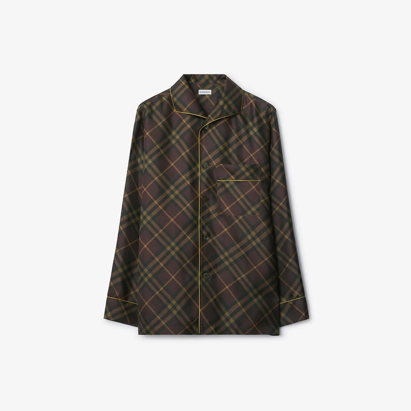 Check Silk Pyjama Shirt in Truffle brown - Men, Cotton | Burberry® Official