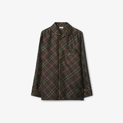 Check Silk Pyjama Shirt in Truffle brown - Men, Cotton | Burberry® Official