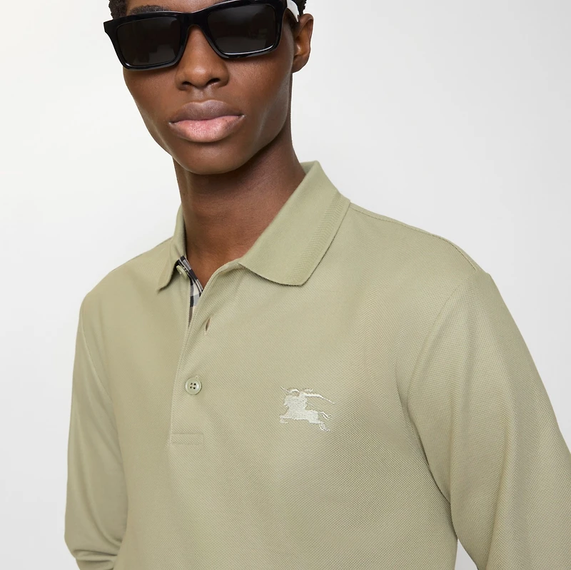 Long-sleeve Cotton Polo Shirt in Glade green - Men | Burberry® Official