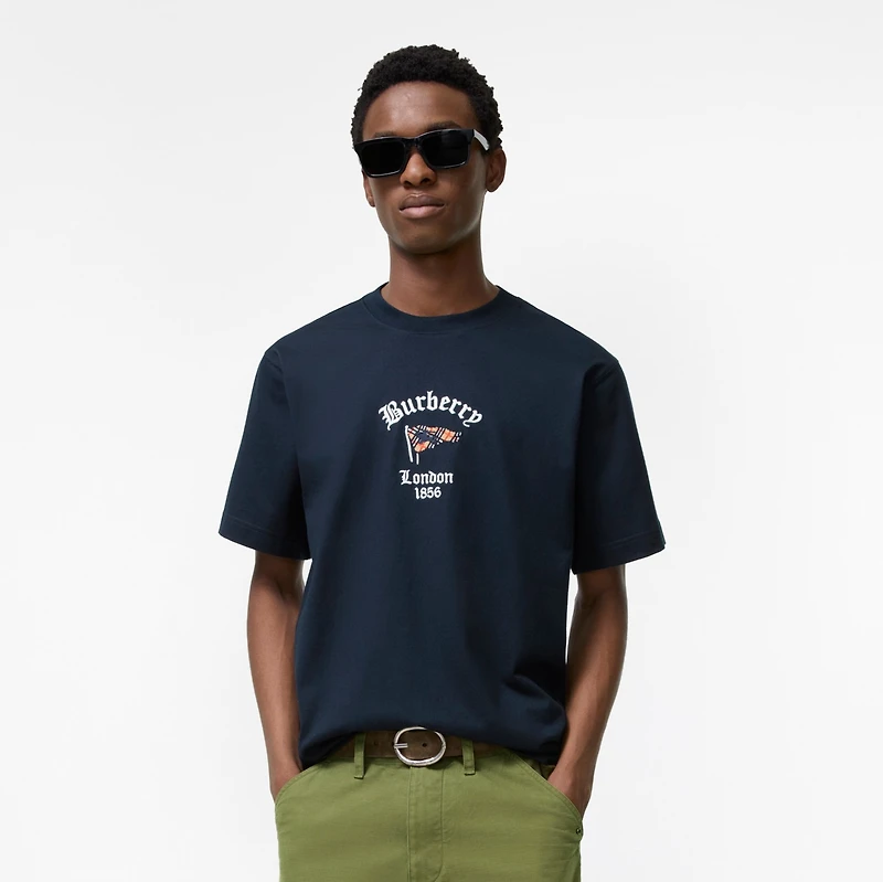 Check Flag Cotton T-shirt in Navy - Men | Burberry® Official