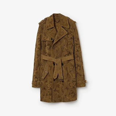 Mid-length Paisley Suede Lawshall Trench Coat in Tan brown - Men, Leather | Burberry® Official