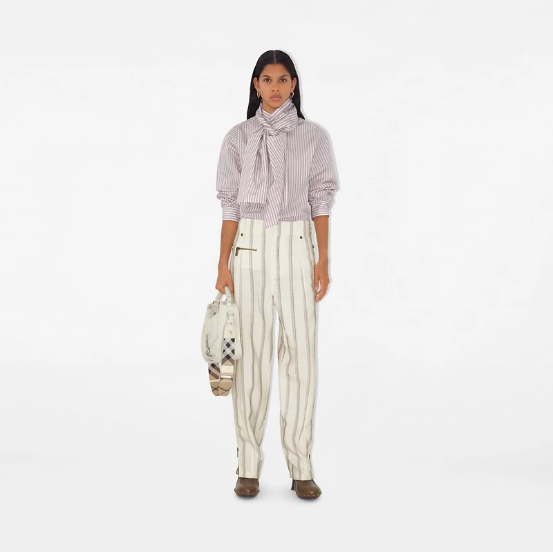 Striped Silk Blend Tailored Trousers in White/black - Women | Burberry® Official
