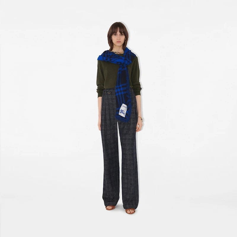 Wide Check Wool Silk Scarf in Ink/blue | Burberry® Official