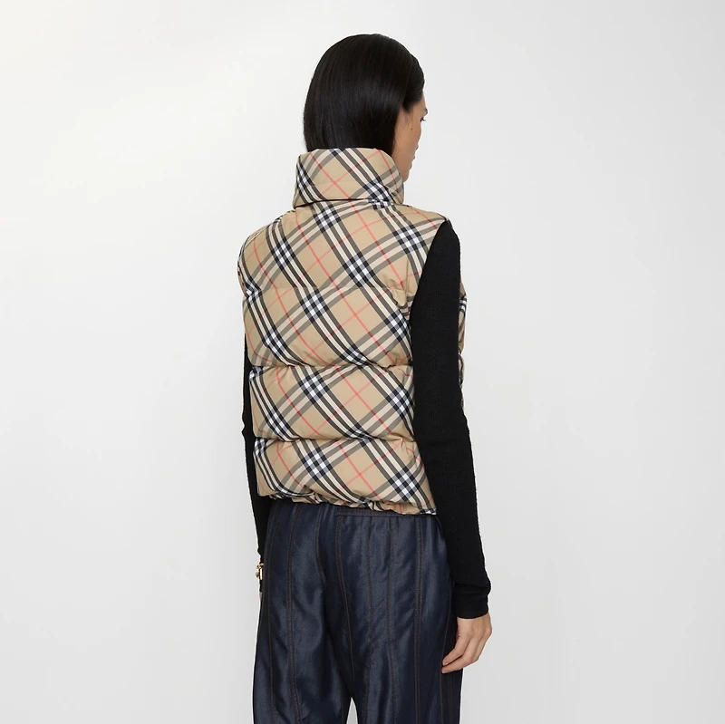 Check Puffer Gilet in Sand beige - Women | Burberry® Official