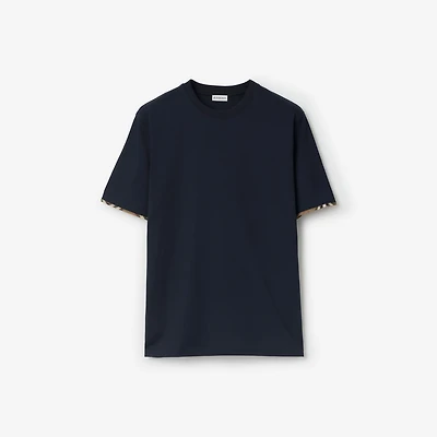 Check Trim Cotton T-shirt in Navy black - Men | Burberry® Official