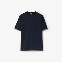 Check Trim Cotton T-shirt in Navy black - Men | Burberry® Official