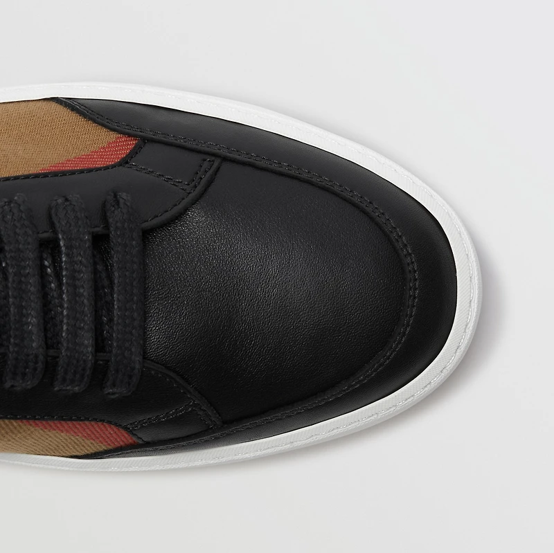 Check Detail Leather Sneakers in HOUSE CHECK/BLACK - Women | Burberry® Official