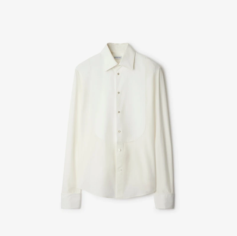 Slim Fit Cotton Silk Tuxedo Shirt in Natural white - Men | Burberry® Official
