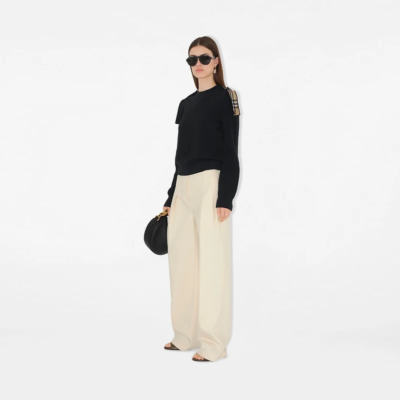 Check Epaulette Wool Cashmere Blend Sweater in Black - Women | Burberry® Official