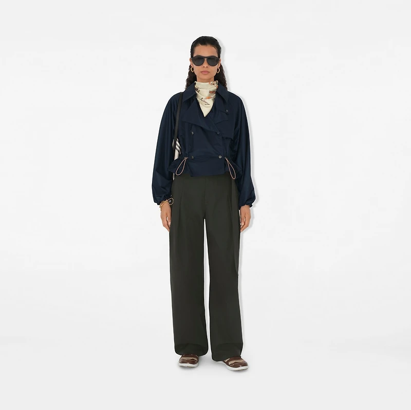 Satin Hooded Trench Jacket in Navy - Women, Nylon | Burberry® Official