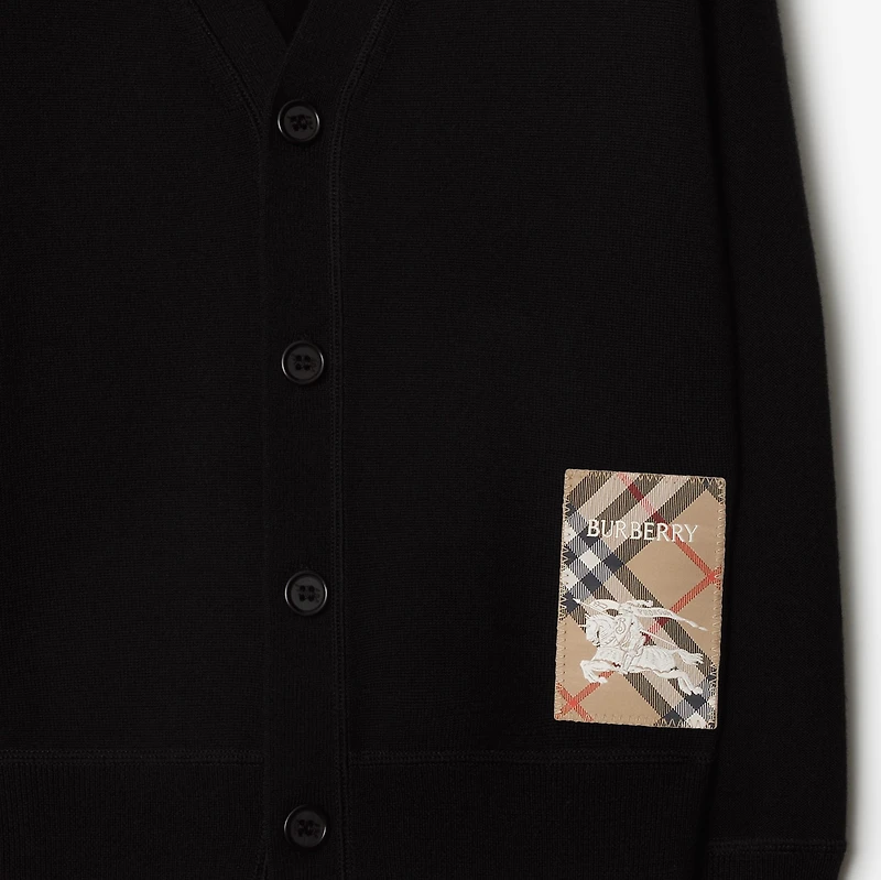 Check Label Wool Cardigan in Black | Burberry® Official