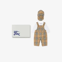 Check Cotton Three-piece Baby Gift Set in Sand beige - Children | Burberry® Official