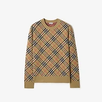 Check Cotton Wool Sweater in Sand beige - Men | Burberry® Official